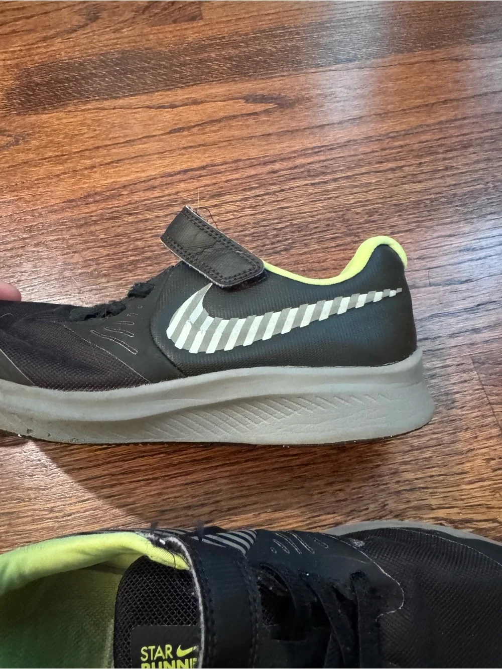Boys Black Athletic Sneakers with Lime Collar